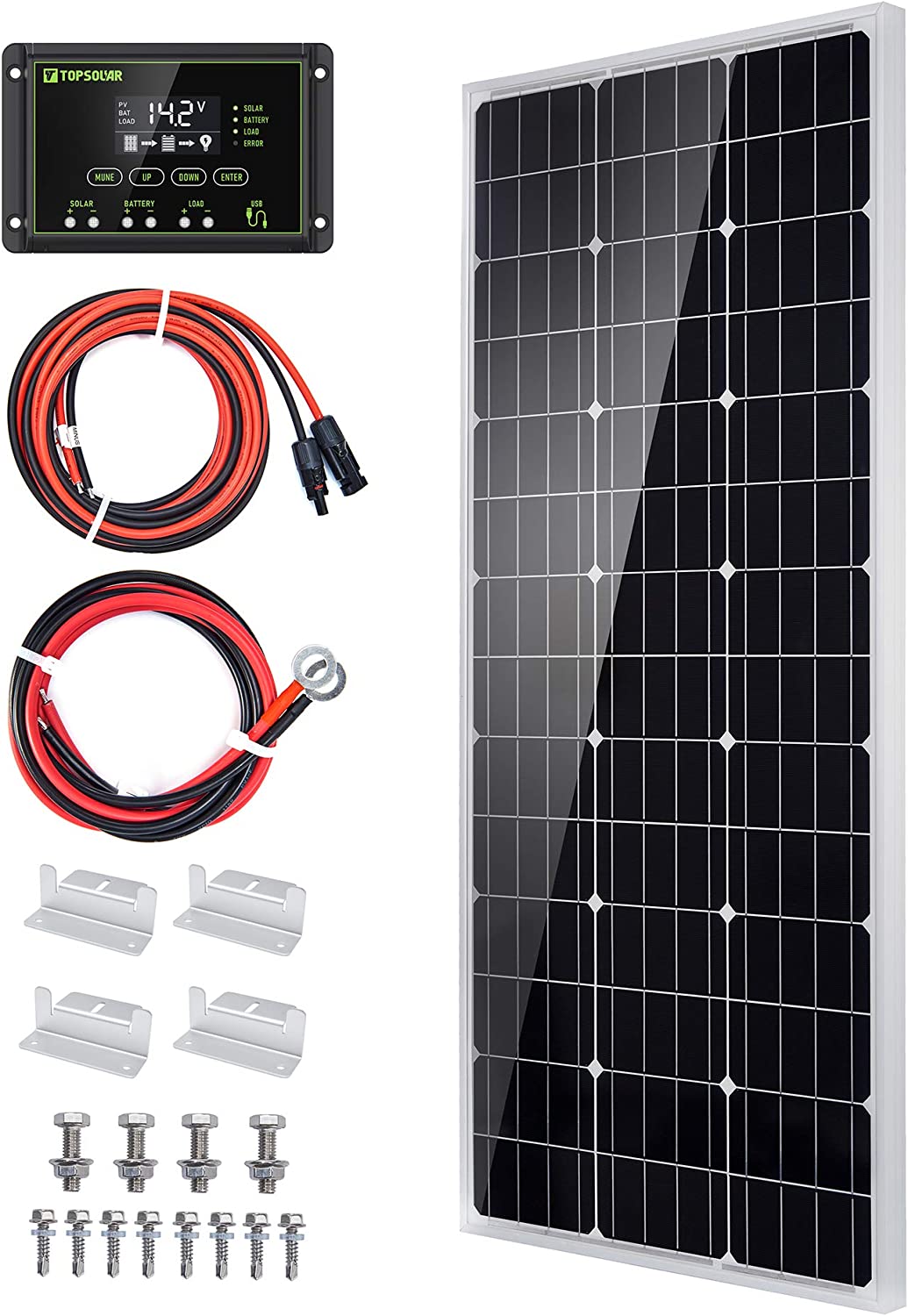 FOUF 100 Watt 12 Volt Solar Panel Starter Kit, Solar Panel Kit with 100A  12V/24V Solar Charge Controller, Monocrystalline PV Module for Home,  Camping,